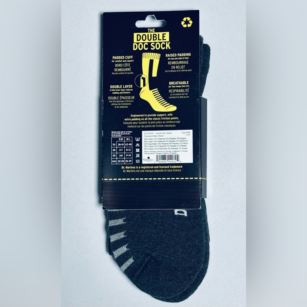 Dr. Martens Air Wair The Double Doc Sock Adult S/M Black Gray NEW - Picture 2 of 2